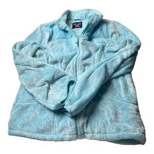 The Childrens Place Fuzzy Light Blue Full Front Zip Jacket Girls Size 14 EUC